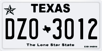 TX license plate DZO3012