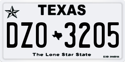 TX license plate DZO3205