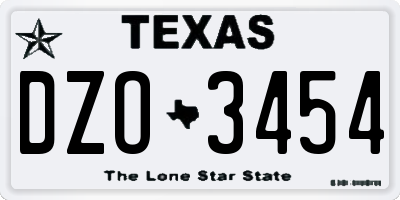 TX license plate DZO3454