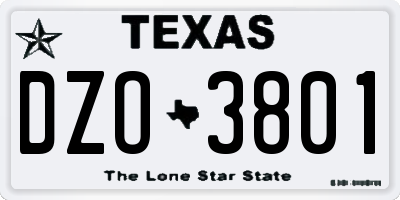 TX license plate DZO3801