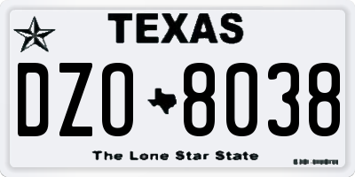 TX license plate DZO8038
