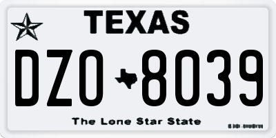 TX license plate DZO8039