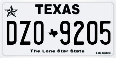 TX license plate DZO9205