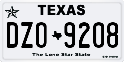 TX license plate DZO9208