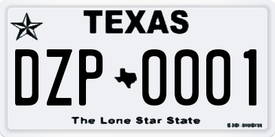 TX license plate DZP0001