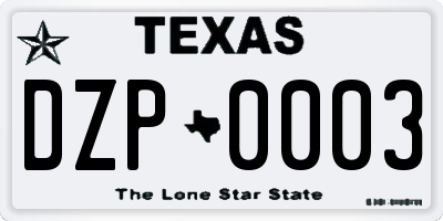 TX license plate DZP0003