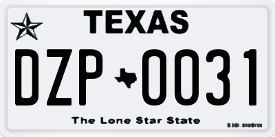 TX license plate DZP0031