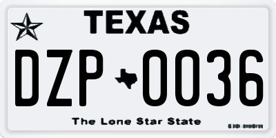 TX license plate DZP0036