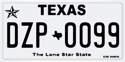 TX license plate DZP0099