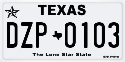 TX license plate DZP0103