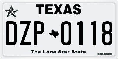 TX license plate DZP0118