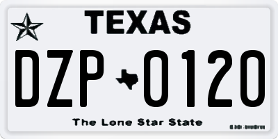 TX license plate DZP0120