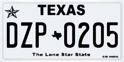 TX license plate DZP0205