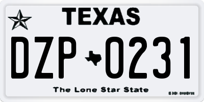 TX license plate DZP0231