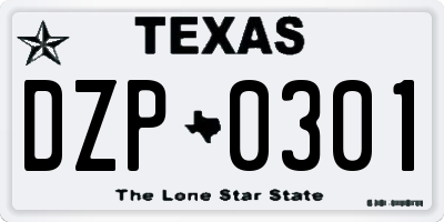 TX license plate DZP0301