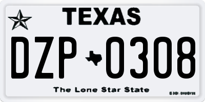 TX license plate DZP0308
