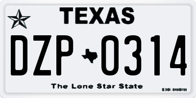 TX license plate DZP0314