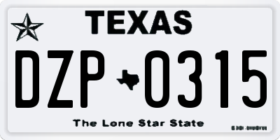 TX license plate DZP0315