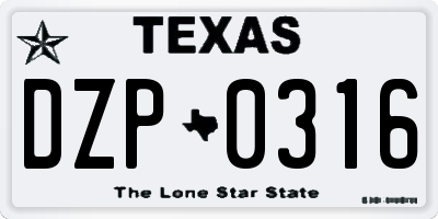 TX license plate DZP0316
