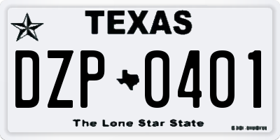 TX license plate DZP0401
