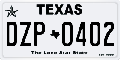 TX license plate DZP0402