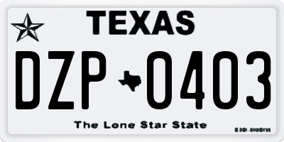TX license plate DZP0403