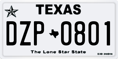 TX license plate DZP0801