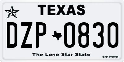 TX license plate DZP0830