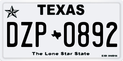 TX license plate DZP0892