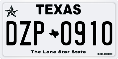 TX license plate DZP0910
