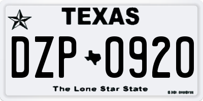 TX license plate DZP0920