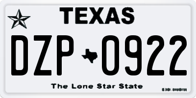 TX license plate DZP0922