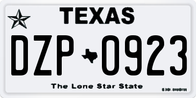 TX license plate DZP0923