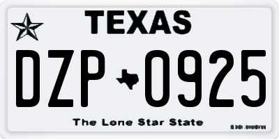 TX license plate DZP0925