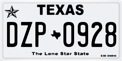 TX license plate DZP0928