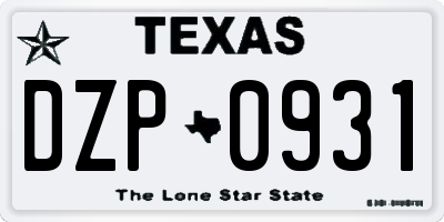 TX license plate DZP0931