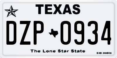 TX license plate DZP0934