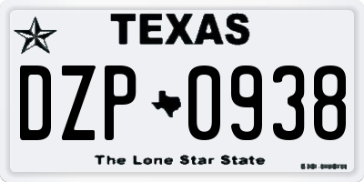 TX license plate DZP0938