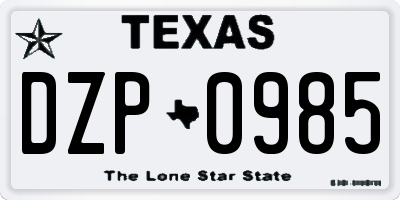 TX license plate DZP0985