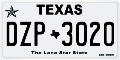 TX license plate DZP3020
