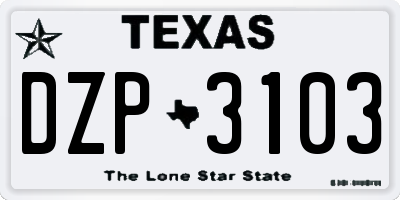 TX license plate DZP3103