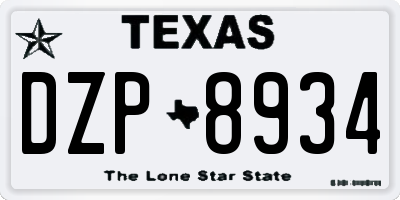 TX license plate DZP8934