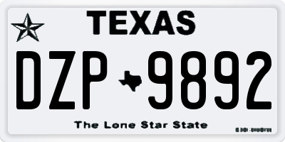 TX license plate DZP9892