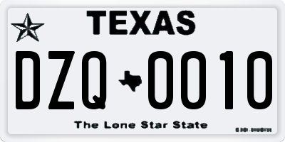 TX license plate DZQ0010