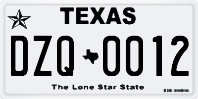 TX license plate DZQ0012