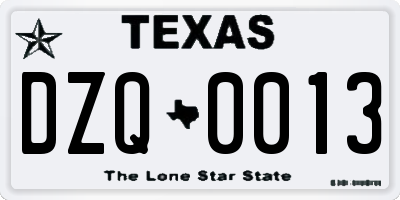 TX license plate DZQ0013