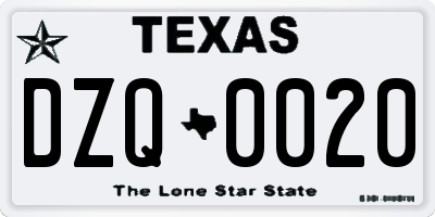 TX license plate DZQ0020