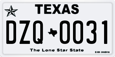 TX license plate DZQ0031