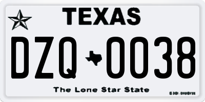 TX license plate DZQ0038