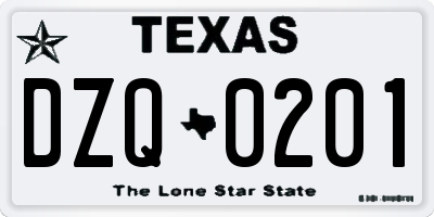 TX license plate DZQ0201